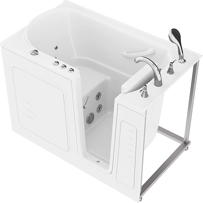 ANZZI Walk-In Bathtub 30" x 53" Whirlpool Acrylic Right Drain Quick Fill Fast Drain 9 Hydro Jets Chromatherapy Heater ADA Compliant Slip-Resistant Seat Grab Bar Extension Kit | AMZ3053RWH