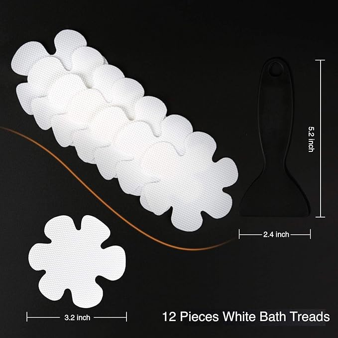 Non-Slip Bathtub Stickers Safety Bathroom Tubs Showers Treads Adhesive Decals Scraper (White Snowflake)