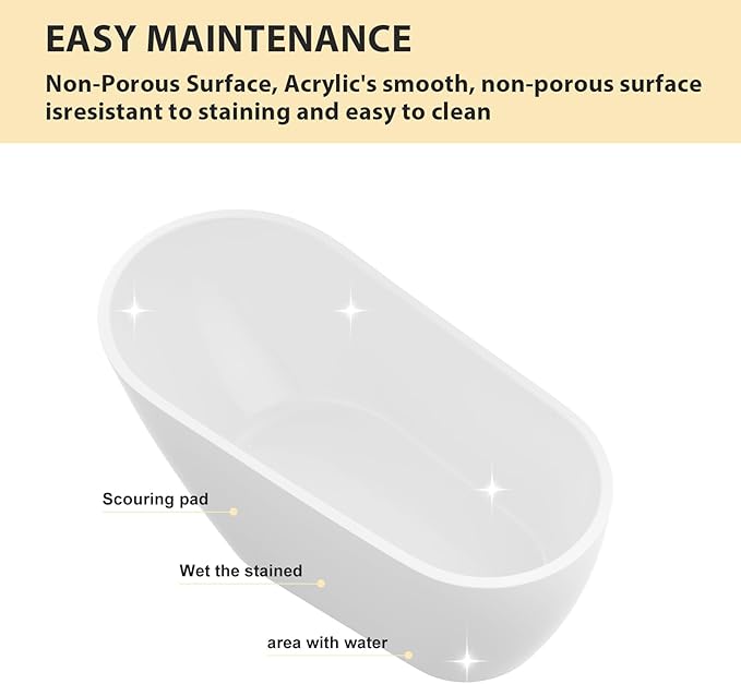 Logmey 59 Inch White Acrylic Freestanding Bathtub with Overflow Oval Shape Soaking Tub with Chrome Drain Assembly for Modern Classic Bathrooms