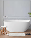 Stone Resin Freestanding Bathtubs,Soklawah 67" Solid Surface Luxury Soaking Tub,Oval Stand Alone Bathroom Bath tub with Drain & Integrated Slotted Overflow,Matte White Elegant Soaker Free Standing Tub