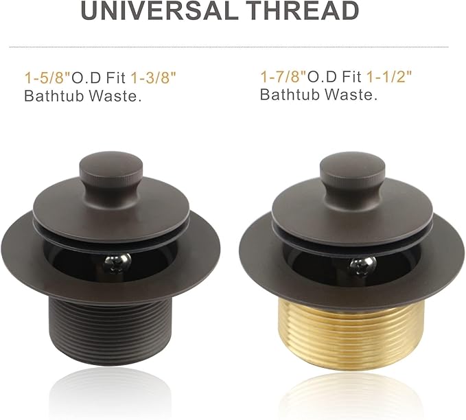 Bronze Bathtub Tub Drain Conversion Kit Assembly, Wellup Lift and Turn Twist Tub Drain Trim Kit with Two-Hole Overflow Faceplate, Oil Rubbed Bronze