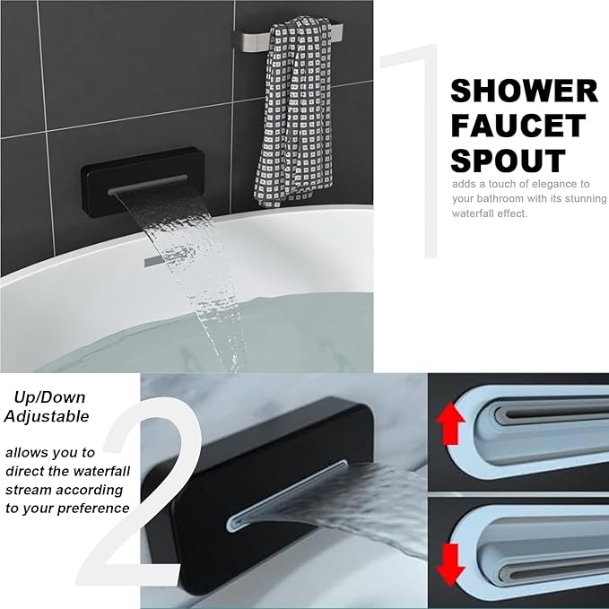 ENGA Shower System with Tub Spout, Bathtub Shower Faucet Combo Set - 10" & 6" Square Rain Shower Heads with 2 in 1 Handheld Spray, 4 Way Water Diverter, Matte Black