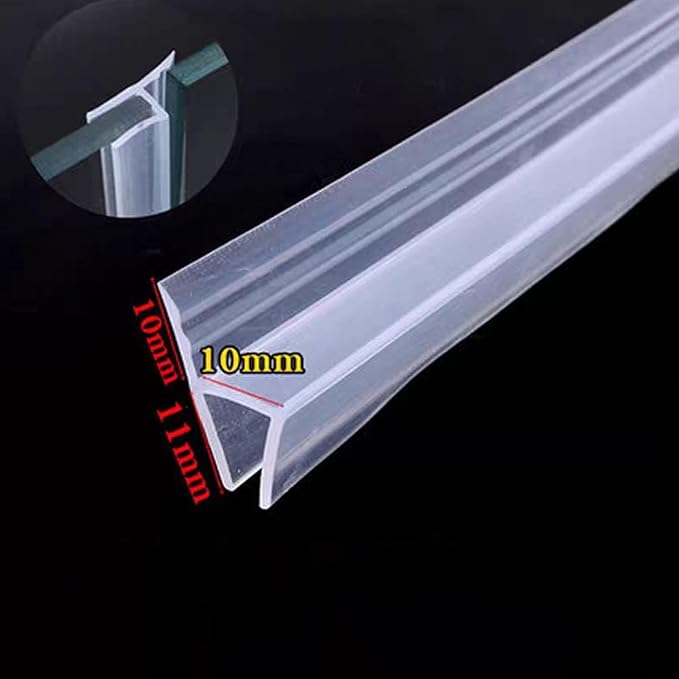 Frameless Soft Shower Door Sweep Seal Drip Rail, Glass Shower Silicone Door Seal Strip,Weatherproof Silicone Seal Fit for Glass (H Type, 10mm (3/8"))