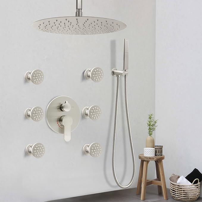 Wall Mount Brushed Nickel Pressure Balancing Shower Diverter Mixing Valve 3 Way Replacement Brass Mixer Kit