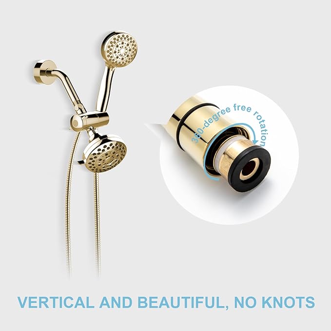 OFFO Shower Hose, 60 in Kink Free Stainless Steel Shower Hose Attachment Electroplating Handheld Shower Head Hose Flex Hoses Extension with Brass Insert & Nut for Pet Bathing Cleaning, Gold