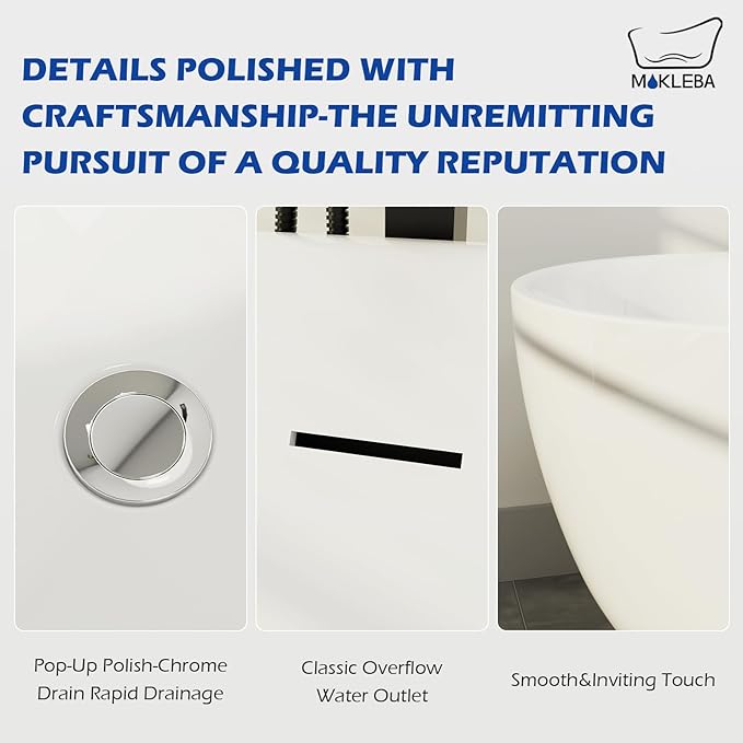 67" Acrylic Freestanding Bathtub, Elegant Oval Free Standing Tub, Soaking Tub with Integrated Slotted Overflow, Toe-Tap Chrome Drain, cUPC Certified, Glossy White
