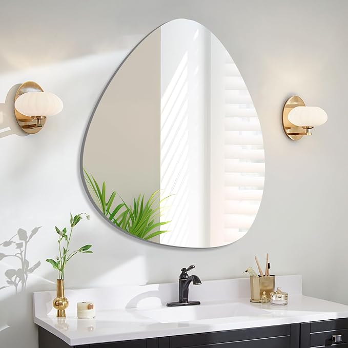 VASUHOME Triangle Frameless Bathroom Mirror, 24 x 32 Inch Wall Vanity Mirror, Large Wall Mounted Mirrors for Bathroom, Living Room, Bedroom