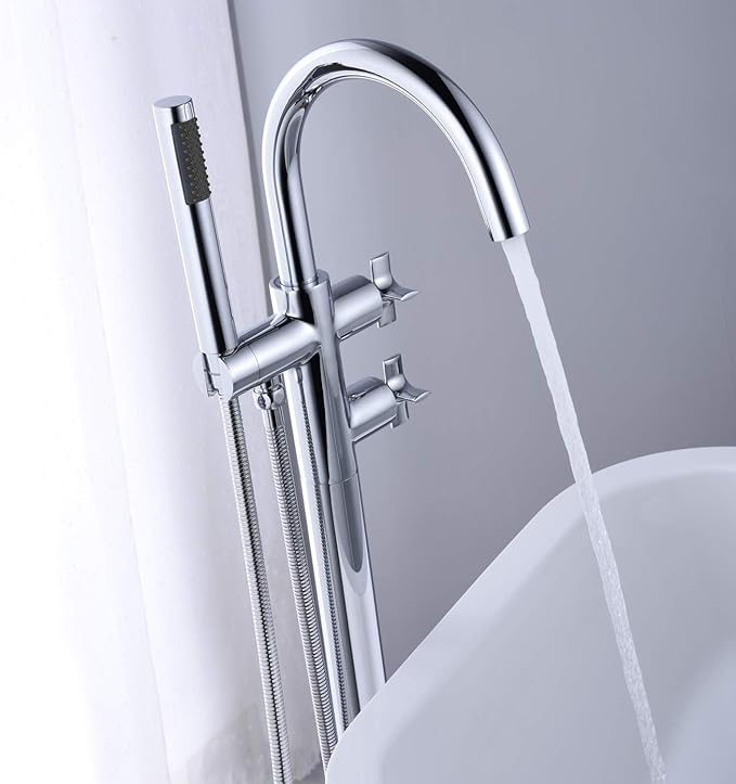 Tub Filler Freestanding Bathtub Faucet Chrome Floor Mount Brass Faucets with Hand Shower