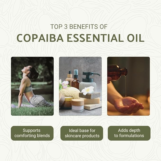 Copaiba Essential Oil - Direct from Amazon Jungle Essential Oils Brazil - Steam Distilled - Aceite de Copaiba for Aromatherapy, Massage, Diffuser, DIY Candle and Soap Making - 8oz