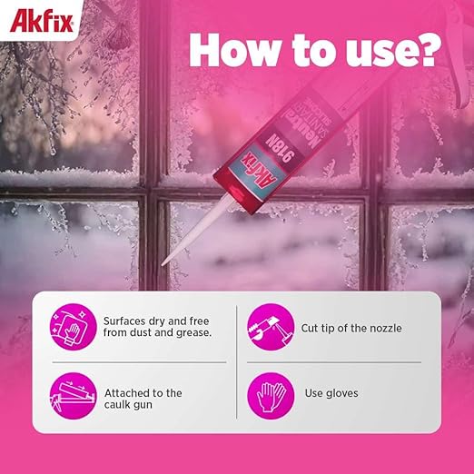 Akfix 918N White 100% Silicone Caulk for Kitchen and Bathroom (24x10.5 fl.oz.) - Solvent-Free, Low Odor, UV & Water Resistant, Fast Curing, Non-sag, High Elasticity Silicone Sealant | White, 24 Pack