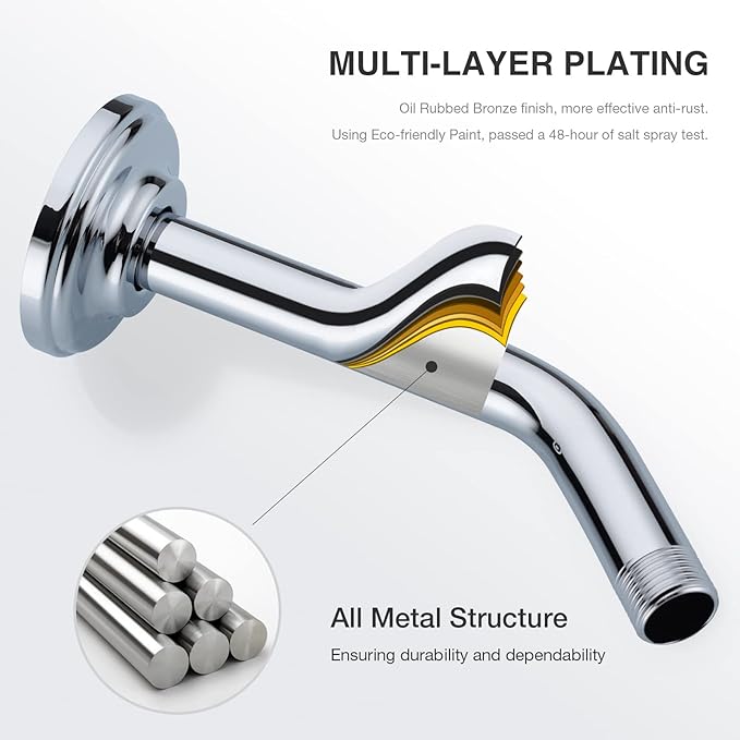 9 Inch Angled Shower Arm with Flange,Wall-Mounted Heavy Duty Stainless Steel, Shower Head Extension Extender Pipe Arm, For Fixed Bathroom Shower Head,Chrome