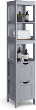 VASAGLE Storage Cabinet, Storage Organizer Rack Stand for Bathroom, Living Room, Bedroom, Multifunctional Corner Unit, 2 Drawers, 55.7 Inches in Height, Dove Gray UBBC066G02