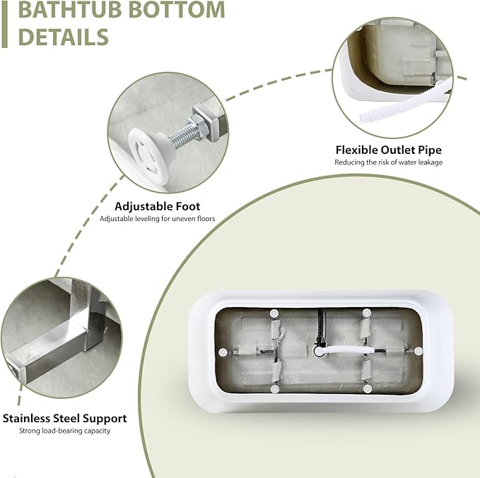 Mocoloo Freestanding Bathtub - 67 Inch Acrylic Stand Alone Soaking Bath Tub for Bathroom with a Right Overflow and Drain