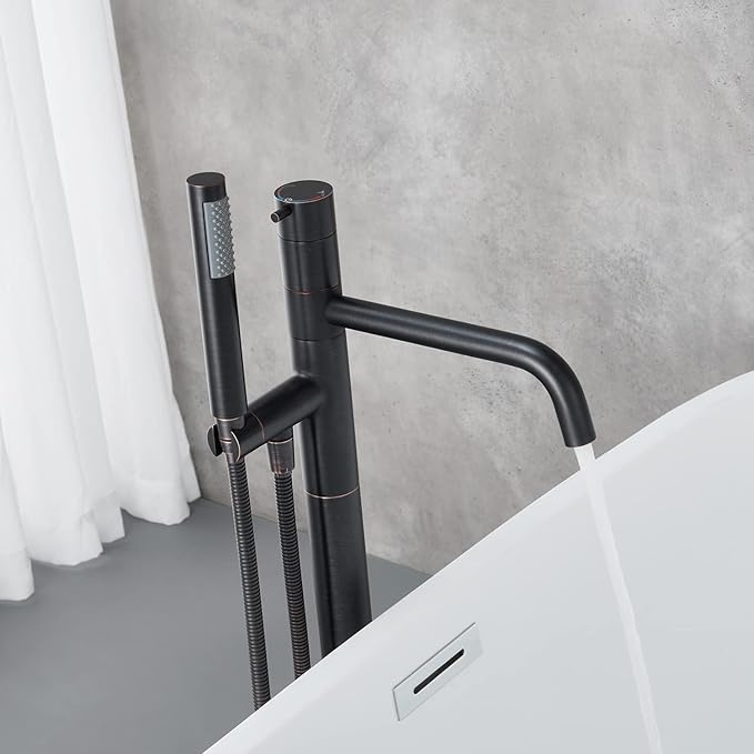 Freestanding Bathtub Faucet Floor Mount Tub Filler Oil Rubbed Bronze Brass Single Handle Bathroom Faucets with Hand Shower