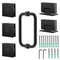 Shower Door Hardware Kit 304 Stainless Steel for 6/25"-1/2" (6mm-12mm) Tempered Glass, Hardware Accessories with 8" Handles Hinges Glass Clamp - Matte Black