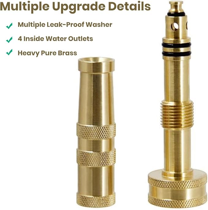 Garden Hose Nozzle, High Pressure Water Hose Nozzle Sprayer Head,fits 3/4” Garden Hose Thread,for Lawn & Garden,Washing Cars,Watering Garden,Cleaning,Showering Dogs&Pets（Brass）