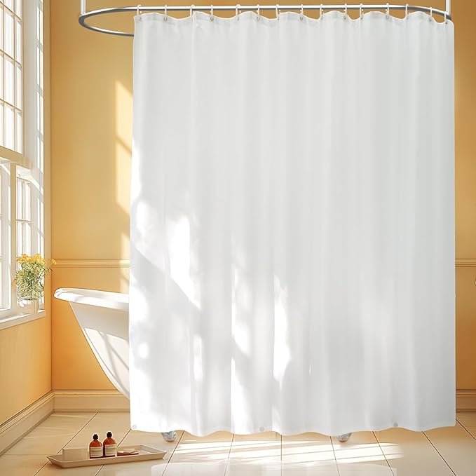 Extra Wide Fabric Shower Curtain Liner with 6 Large Magnets, 180 x 72 inch Waterproof Washable Cloth Shower Liner Extra Large, 360 Wrap Around White Shower Curtain for Clawfoot Tub