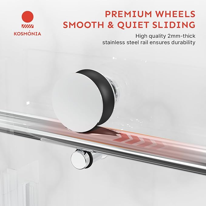 58-60" Wx74 H Frameless Single Sliding Shower Door, 5/16" Tempered Glass&Shatter Proof Film Doubling Safety, Easy Clean Coating&Stainless Steel Hardware,Strong Seals Water Protection