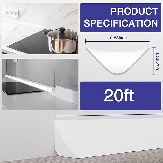Flexible Molding Trim, Flexible Bendable Adhesive Caulking Strip, Molded Trim, Peel and Stick Home Decorative Edge for Bathroom, Kitchen, Floor, Wall (White, 0.83in x 0.24in x 20ft)