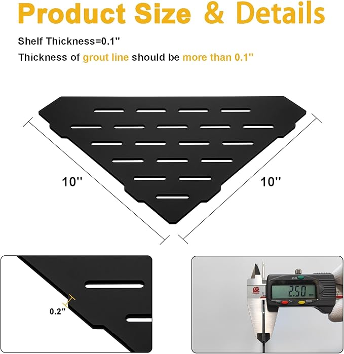 Recessed Corner Shower Shelf, 10" SUS304 Stainless Steel, Heavy Duty Shower Shelf, Grout in Bathroom Shelves for Tile Walls (2 Pack, Rectangle-Matte Black)