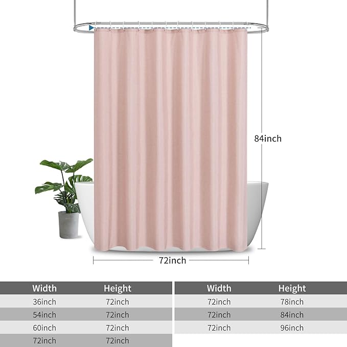 2-in-1 Waterproof Extra Long Fabric Shower Curtain or Liner,Linen Textured,84 Inch Breathable TPU & Washable Bathroom Shower Curtain Set with 12 Plastic Hooks,Modern,72"x84" Blush