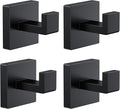 Kruodop 4 PCS Towel Hooks for Bathroom, Wall Mount Towel Holder, Black Matte Wall Robe Hook,Square Stainless Steel Door Hanger Towel Hook for Kitchen, Bedroom,Hotel,Pool,Coats