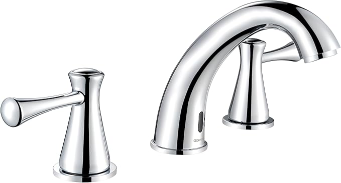 Touchless Bathroom Faucet for 3 Holes 3 Handles, Controlling Temperature & Adjustable Water Flow, Short & Long Induction Modes, Auto Motion Sensor Bathroom Faucet Set (29183 Chromed)