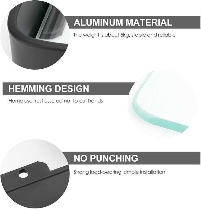 Black Bathroom Glass Shelf Bracket for Shampoo and Cosmetics Storage Floating Wall-Mounted Organizer Rack Stylish Corner Shelf for Modern Bathroom