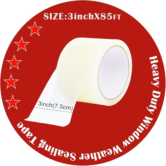 Transparent Window Weather Sealing Tape, 3-Inch x 180FT, Clear Window Draft Isolation Sealing Film Tape-Clear Draft Stopper Adhesive Tape for Doors, Windows and Shower Glass Gaps (3-Inch x 180FT)