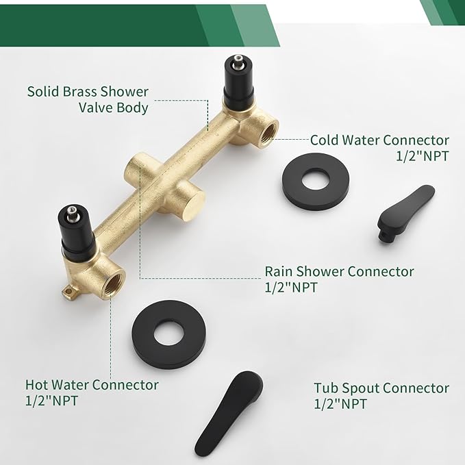 2 Handle Shower Faucet Shower System Complete 2 in 1 Shower Combo Set with Handheld Showerhead Shower Trim Kit Shower Fixtures Matte Black