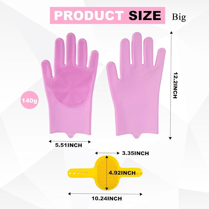 2-in-1 Pet Grooming Gloves and Brush,Dog and Cat Bath Scrubber Silicone Gloves Large