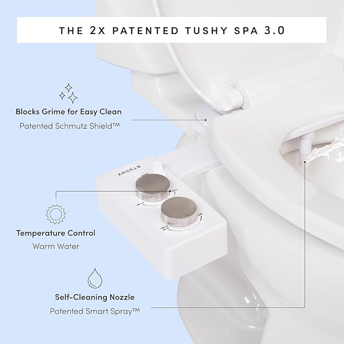 TUSHY 3.0 Spa Cool to Warm Water Bidet Attachment. Easy Universal Toilet Seat Install, Requires Sink Connection for Temperature Control. Fresh Self Cleaning Clean Water (Pink/Bamboo)