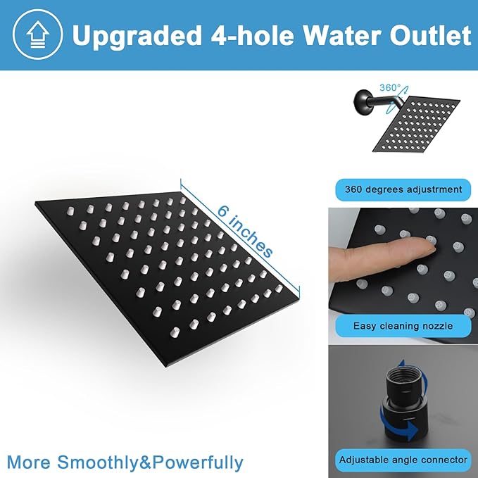 Digital Display Dual Head Shower system Rain Shower System Shower Wall Mount 10 Inch Ceiling Shower Head with 6 Inch Shower Head with shower handheld(Matte Black)