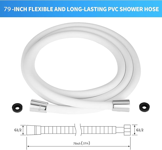 Shower Hose 79-Inch PVC White Handheld Shower Head Hose - Explosion Proof, Anti-Tangle Flexible Hose for Bathing, Pet Cleaning, and Toilet Cleaning rv shower head with hose