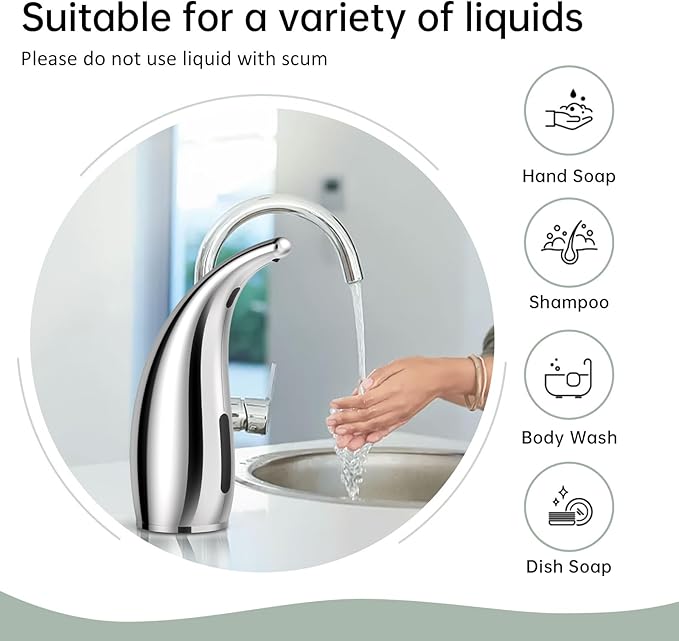 Automatic Liquid Soap Dispenser,2 Pack 300ML Touchless 4 Gear Adjustable,Countertop Electric Battery Operated Hand Soap Dispenser with Sensor for Bathroom,Kitchen,Office（Silver）