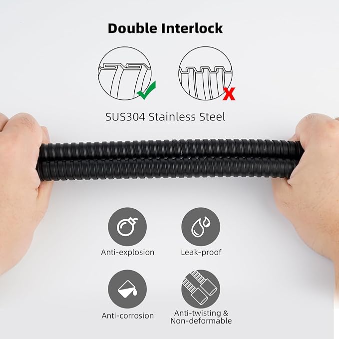 Hibbent All Metal Shower Hose, 90 Inch Stainless Steel Extra Long Shower Hose Replacement, Anti-Twist Flexible Bathroom Handheld Shower Head Hose Extension with Brass Insert & Nut, Matte Black