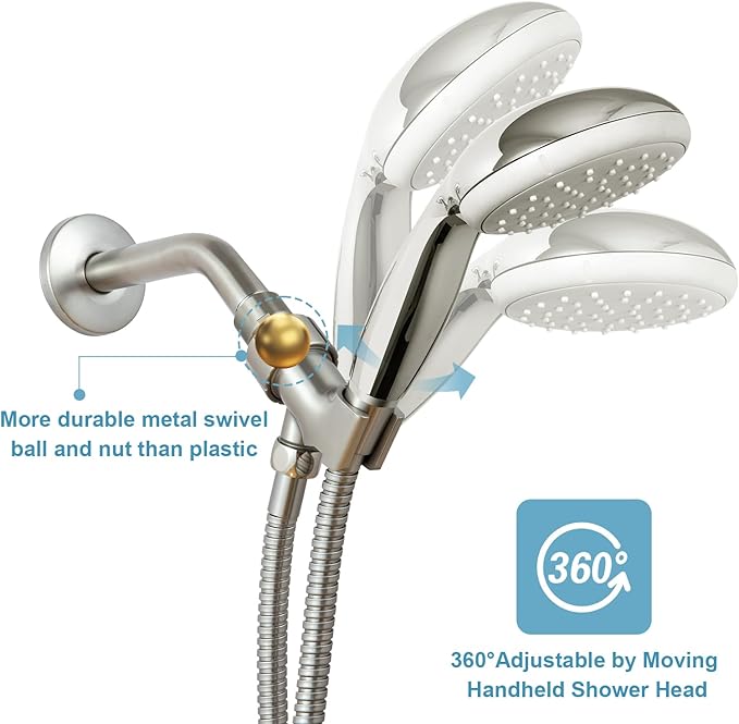 OFFO Shower Head Holder with Solid Metal Ball for Handheld Shower Head, Brushed Nickel Adjustable Shower Arm Mount for Connecting Shower Arm and Shower Hose, 1/2 in IPS Female Inlet and Male Outlet
