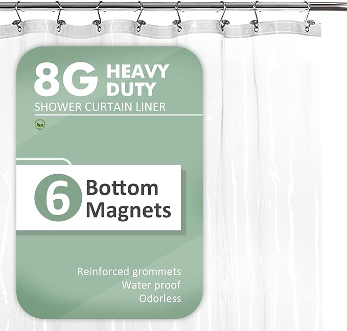 Barossa Design Extra-Long Shower Curtain with 84 inches Height (72x84),PEVA - Waterproof,Eco-Friendly, Non-Toxic, Odorless, PVC Free, Metal Grommets (Clear)