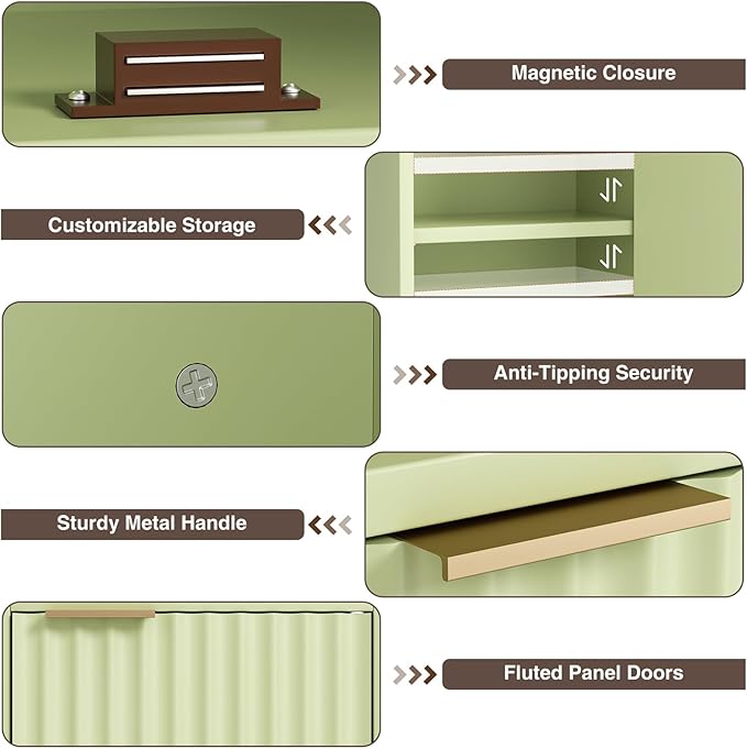 59.1" Tall Slim Bathroom Storage Cabinet Green | Freestanding or Wall Mounted Modular Cabinet, Fluted Panel Linen Tower with Adjustable Shelves for Small Spaces