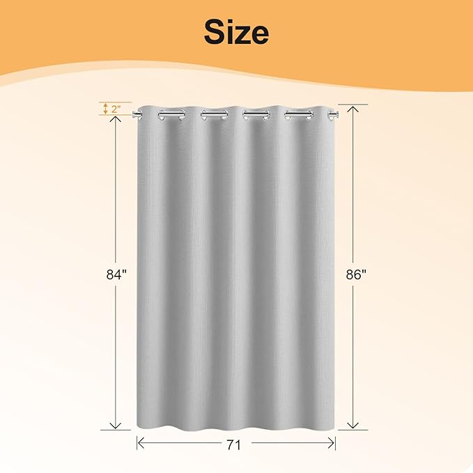 River Dream Extra Long No Hook Shower Curtain with Snap in Liner, Cotton Blend Shower Curtains for Bathroom, Hotel Grade, Water Repellent, Grey, 71" Wx86 L