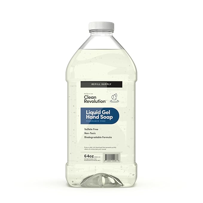 Clean Revolution Liquid Gel Hand Soap, Silky Rich Liquid, Quick Lather, Fast Rinsing (Fragrance Free) 64 Fl Oz