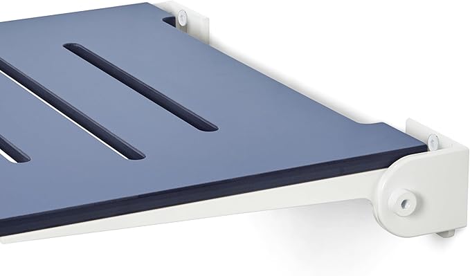 18 inch Silhouette Slimline Folding Wall Mount Shower Bench Seat, Navy Seat with White Frame