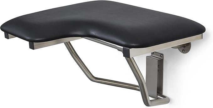 26" x 22.5" Black Padded Cushion Wall Mount Folding Right-Handed Transfer Bench Shower Seat, ADA Compliant