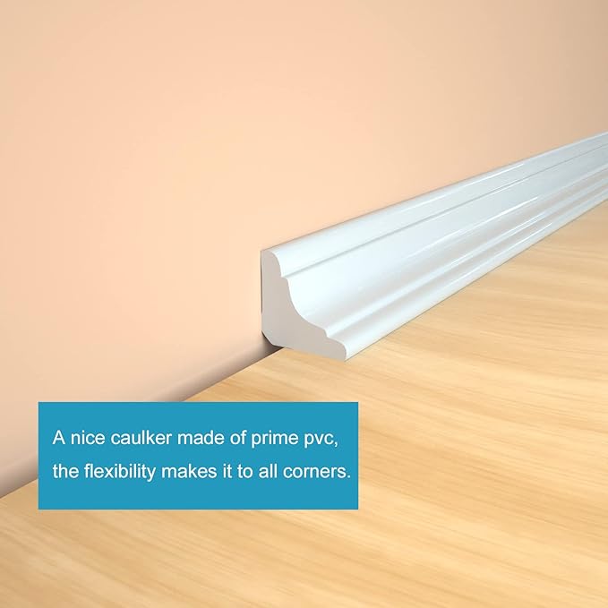 Flexible Trim Caulk Strip Wall Moulding Trim, 1 in x16 Ft Peel and Stick Trim for Wall Corner Deco, Ceiling, Backsplash Tile Edge, Countertops, Baseboard, Floor(White)