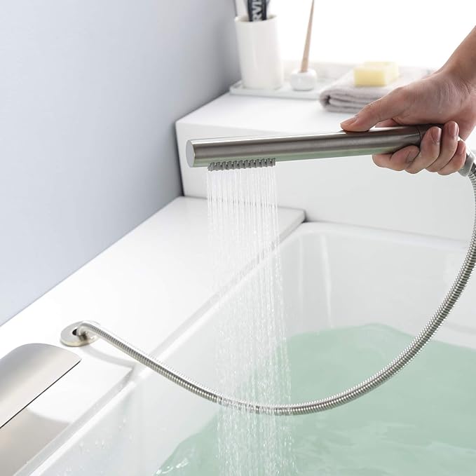 sumerain Waterfall Roman Tub Faucet with Diverter Brushed Nickel, High Flow Waterfall Spout