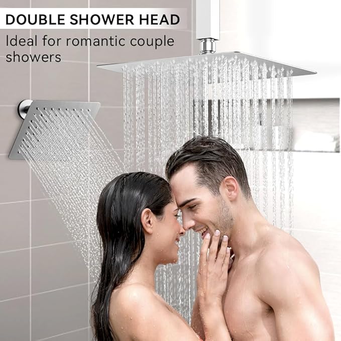 Shower Faucet Set Shower Systems, STARBATH 3 Way Shower Faucet with 2 in 1 Handheld, Ceiling Mount 12+6" Dual Rain Shower Head for Two People (6"+12" Shower Head-2 in 1-Handheld, Chrome)
