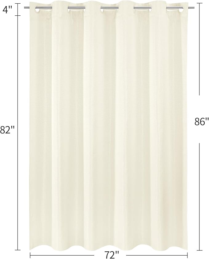 MitoVilla No Hooks Needed Extra Long Shower Curtain Liner Set, Ivory 86 inch XL Heavyweight Waffle Fabric Cloth Shower Curtains Set with Snap-in Liner for Modern Luxury Hotel & Spa Bathroom Decor