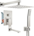 gotonovo Shower System with Tub Spout Wall Mounted Rain Shower Head and Handle Combo Shower Faucet Set with Valve, 10 Inch, Brushed Nickel