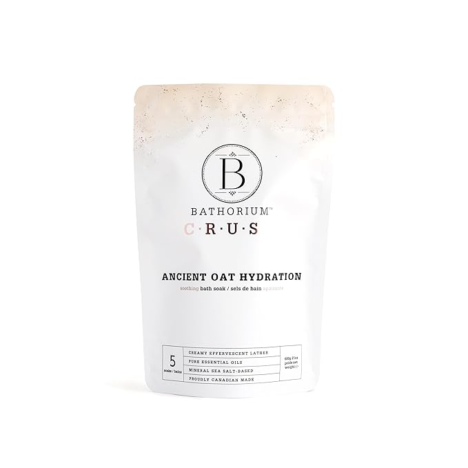 Bathorium Ancient Oat Hydration Crush, Mineral Sea Salt Bath Soak, Skin-Soothing Colloidal Oats, Light Floral Fragrance, pH-Balanced, Approximately 5 Soaks, 21 oz