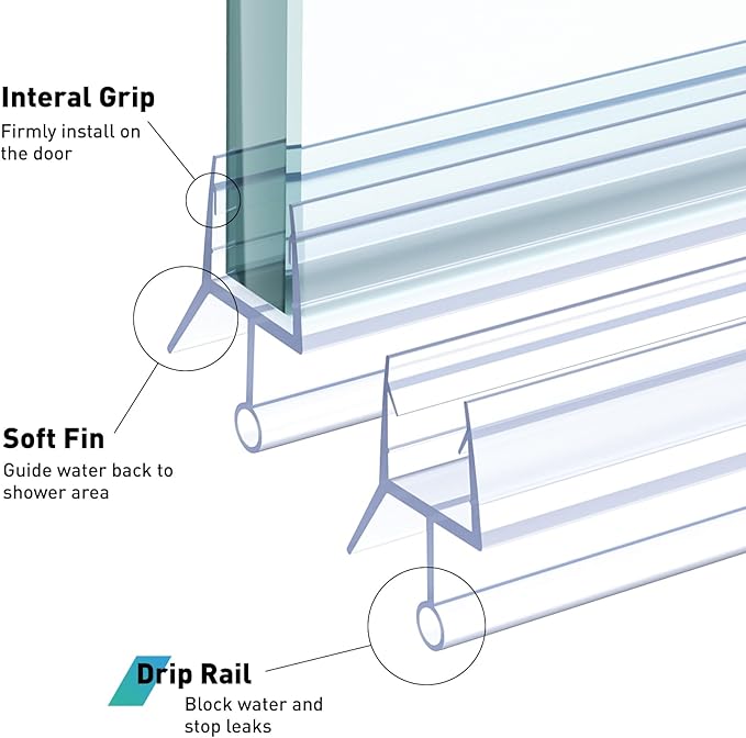 Shower Door Bottom Seal,2 PCS 5/16" X 36" Shower Sweep for 5/16 Inch Glass,Frameless Glass Seal Strip to Seal 11mm Gap,Stop Shower Leaks and Create a Water Barrier